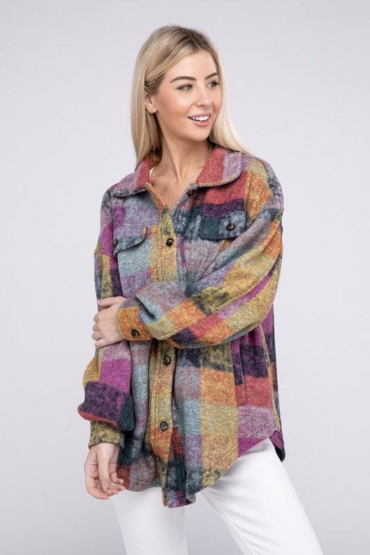 BiBi Loose Fit Buttoned Down Check Shirt Jacket - Wildflower Hippies