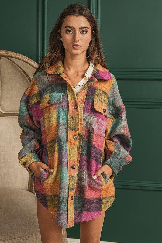 BiBi Loose Fit Buttoned Down Check Shirt Jacket - Wildflower Hippies