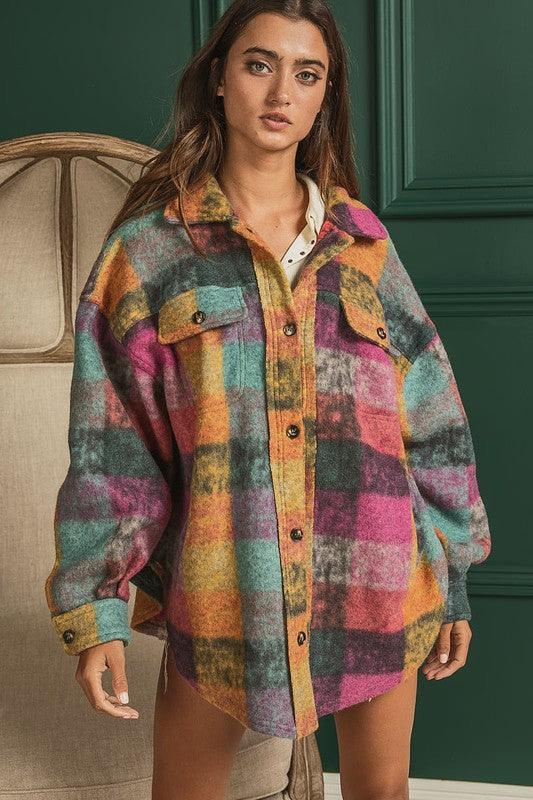 BiBi Loose Fit Buttoned Down Check Shirt Jacket - Wildflower Hippies