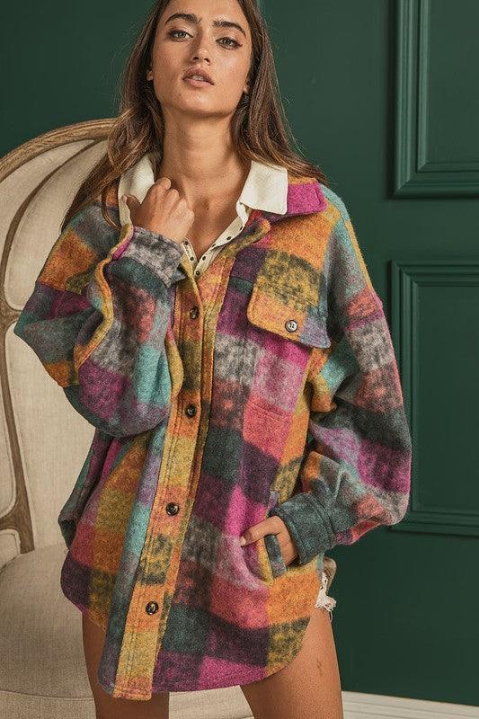 BiBi Loose Fit Buttoned Down Check Shirt Jacket - Wildflower Hippies