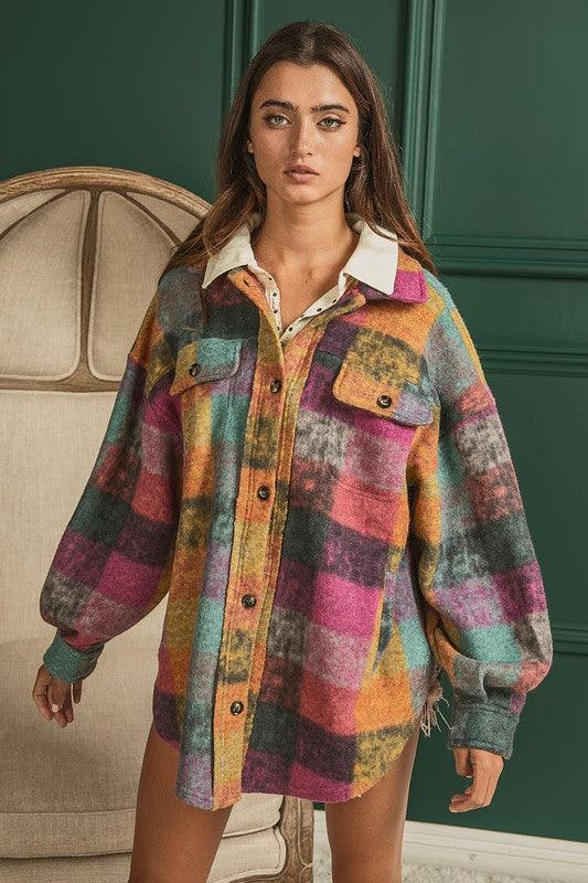 BiBi Loose Fit Buttoned Down Check Shirt Jacket - Wildflower Hippies