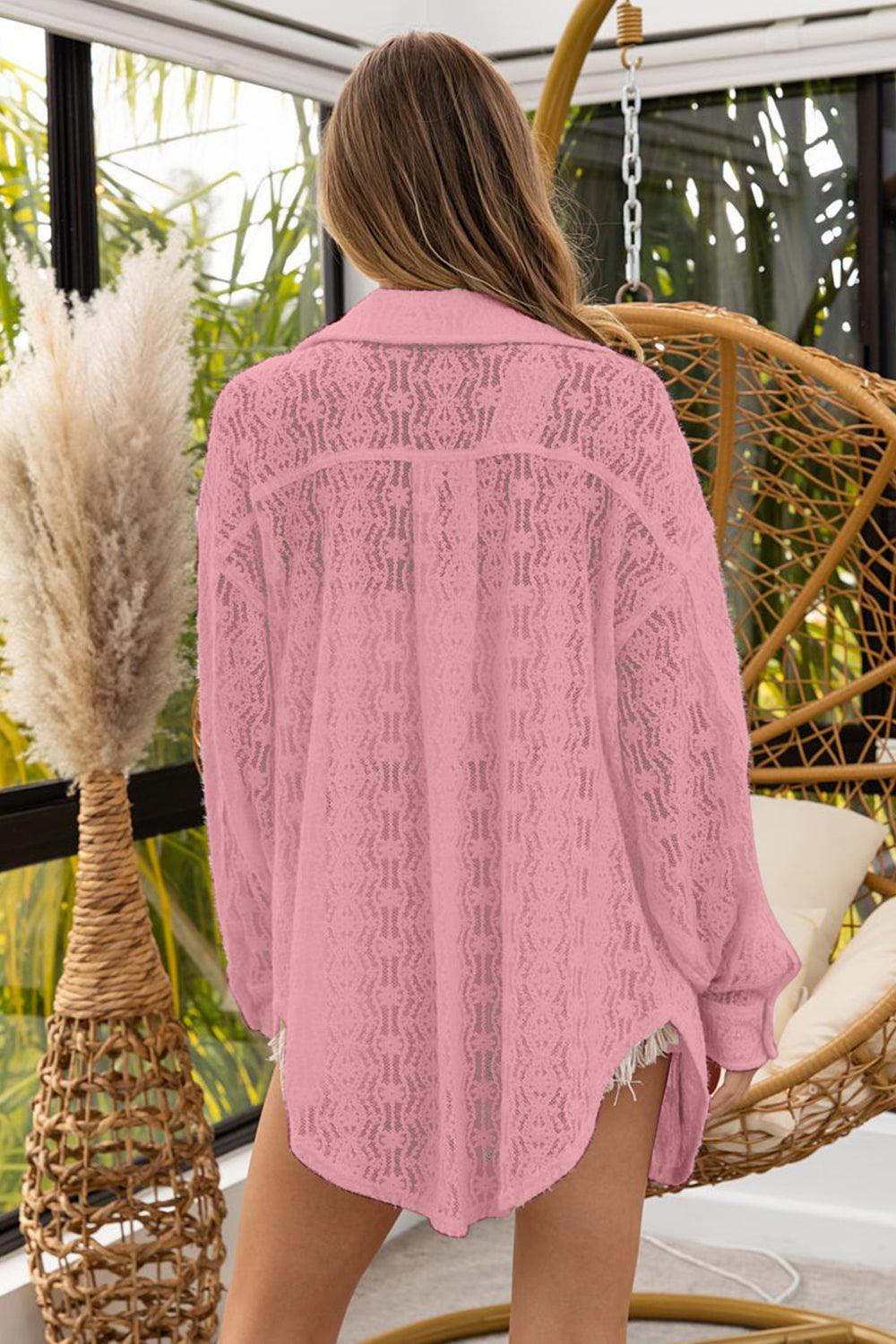 BiBi Oversized Lace Shacket with Front Pockets - Wildflower Hippies