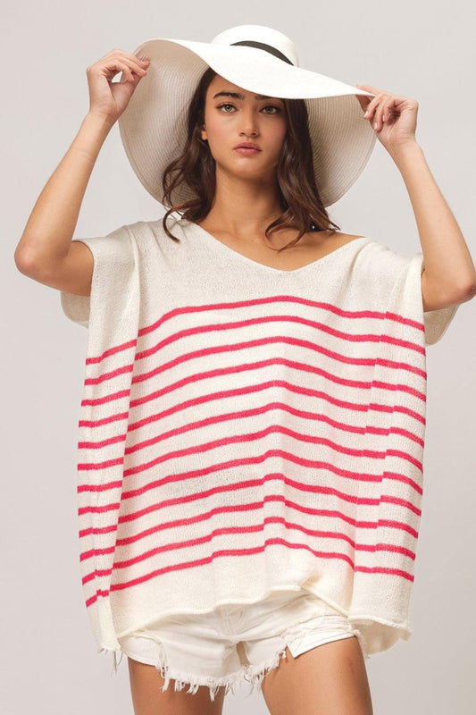 BiBi V Neck Striped Short Sleeve Top - Wildflower Hippies