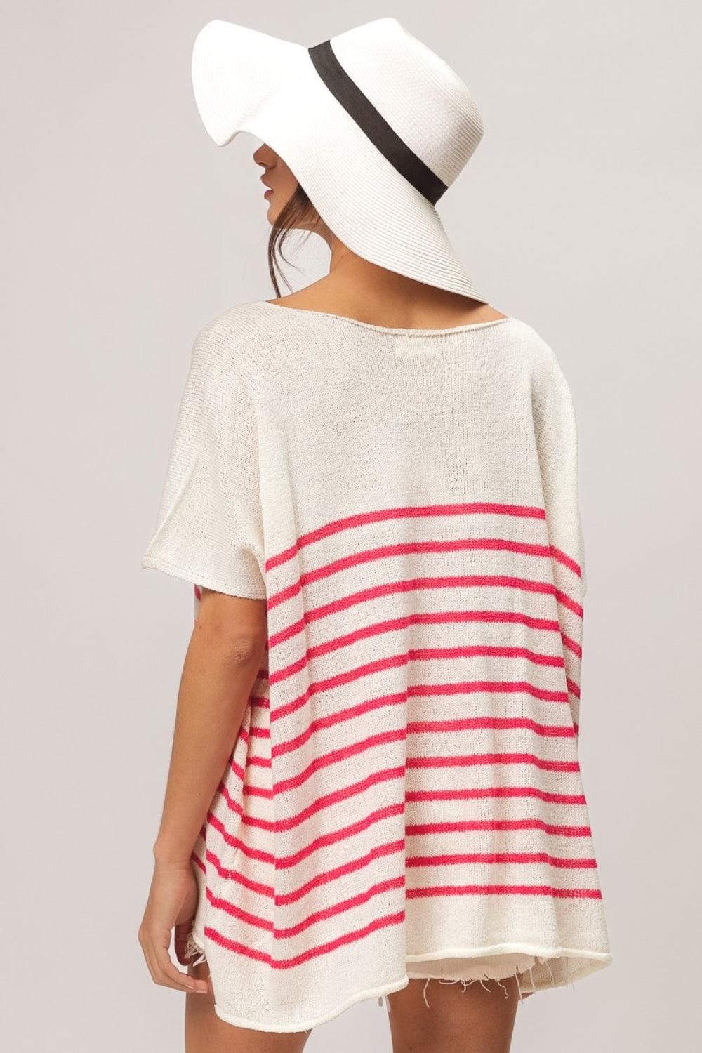 BiBi V Neck Striped Short Sleeve Top - Wildflower Hippies