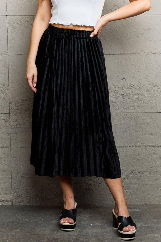 Black Accordion Pleated Flowy Midi Skirt - Wildflower Hippies