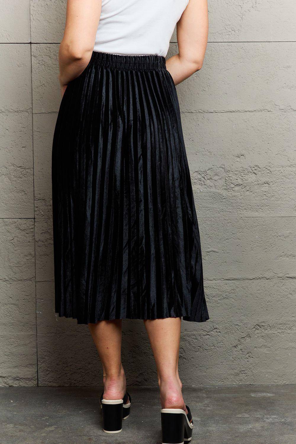 Black Accordion Pleated Flowy Midi Skirt - Wildflower Hippies