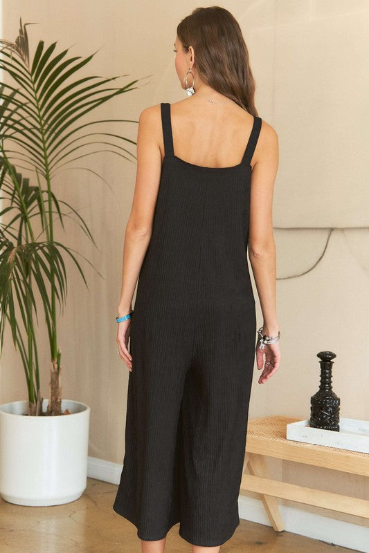 Black Textured Wide-Leg Jumpsuit - Wildflower Hippies