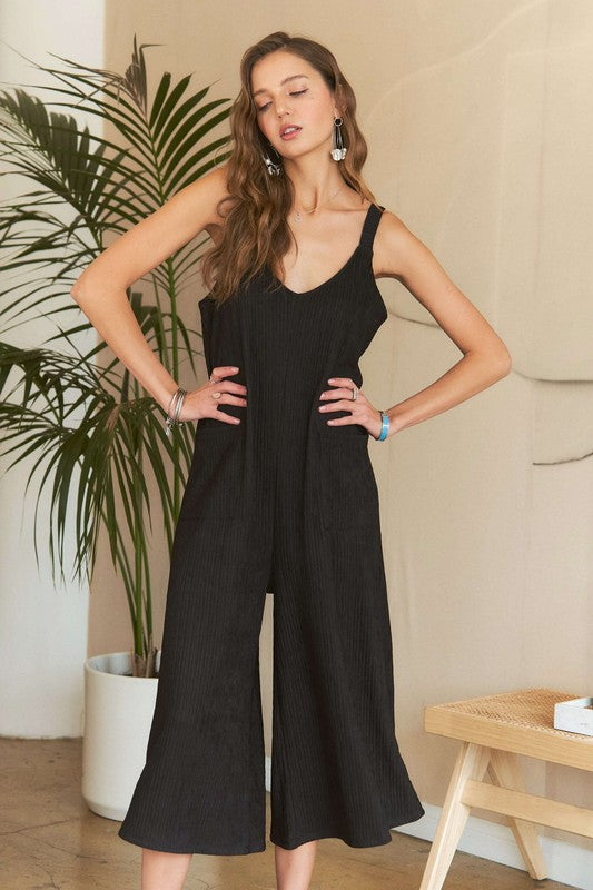 Black Textured Wide-Leg Jumpsuit - Wildflower Hippies