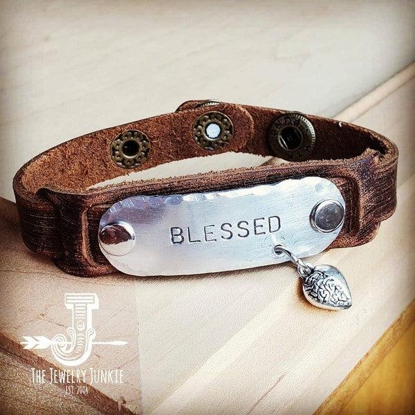 Blessed Hand Stamped Leather Cuff - Wildflower Hippies