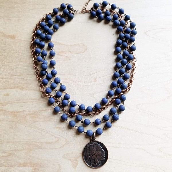 Blue Lapis Collar Necklace with Indian Head Coin - Wildflower Hippies