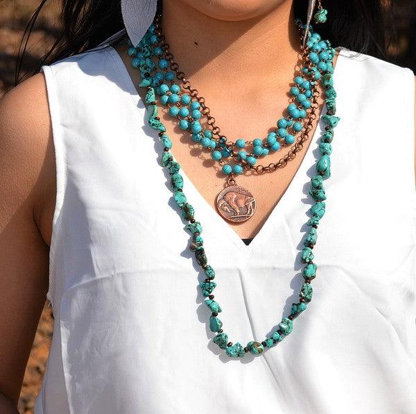 Blue Turquoise Collar Necklace with Indian Coin - Wildflower Hippies