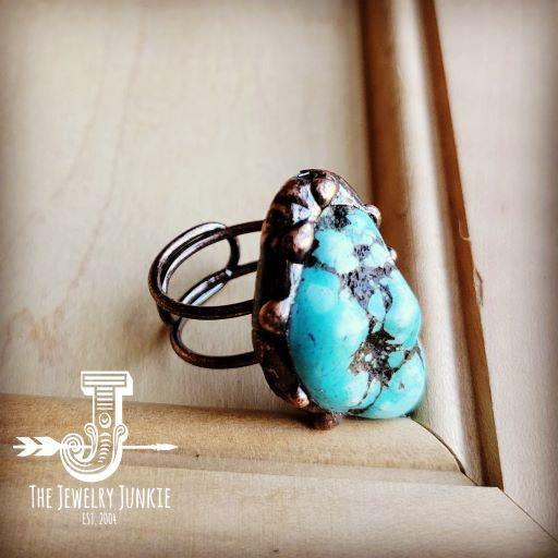 Blue Turquoise Ring set in Antique Copper - Wildflower Hippies