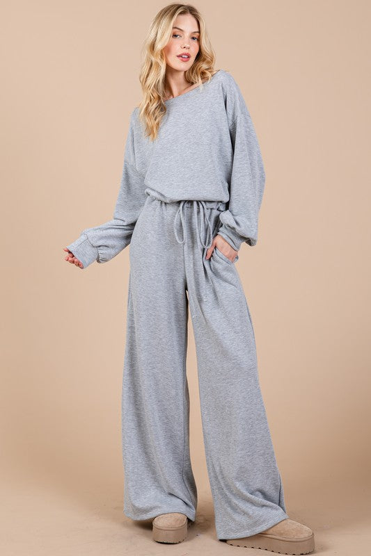 Boat Neck Long Sleeve Drawstring Jumpsuit - Wildflower Hippies