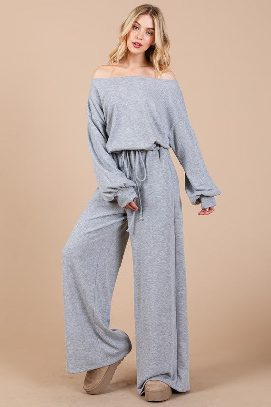 Boat Neck Long Sleeve Drawstring Jumpsuit - Wildflower Hippies