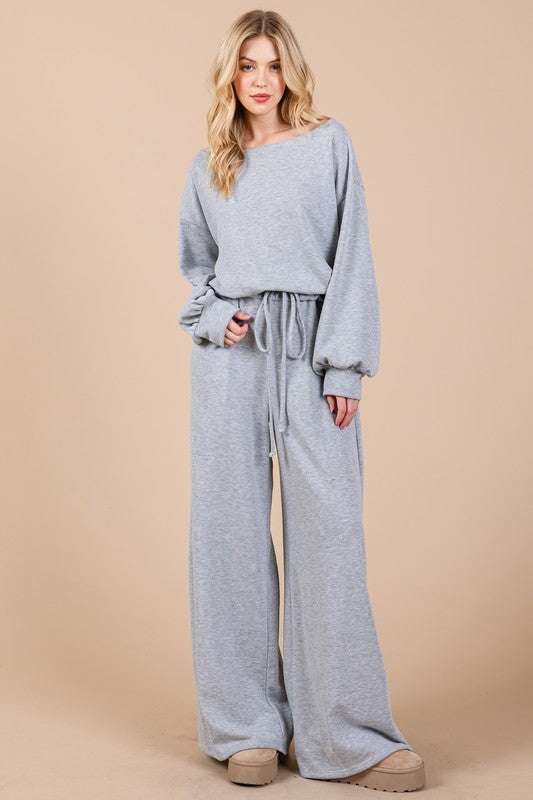 Boat Neck Long Sleeve Drawstring Jumpsuit - Wildflower Hippies