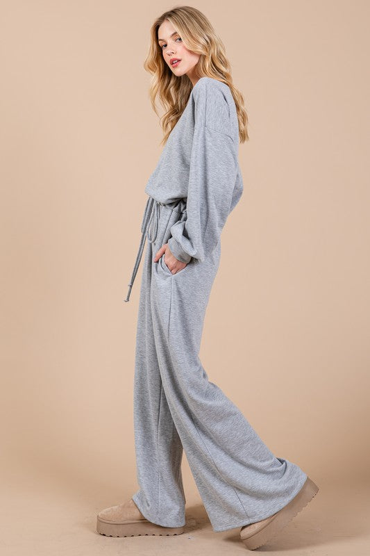 Boat Neck Long Sleeve Drawstring Jumpsuit - Wildflower Hippies