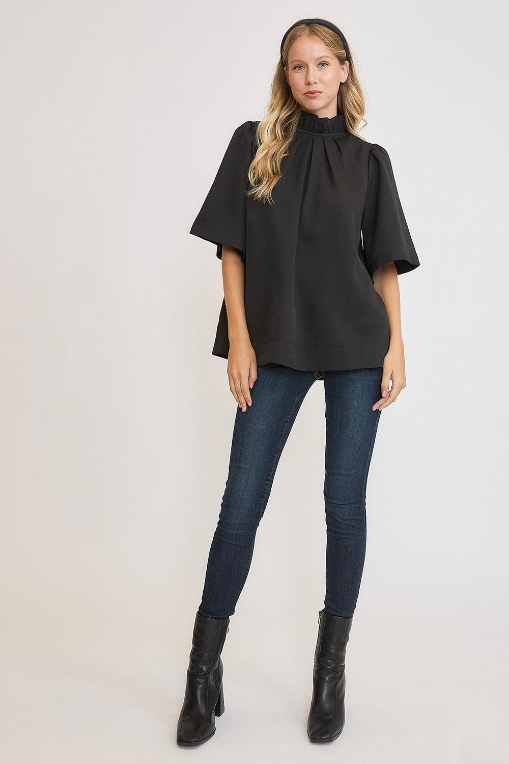 Bow Tie Back Mock Neck Half Sleeve Blouse - Wildflower Hippies