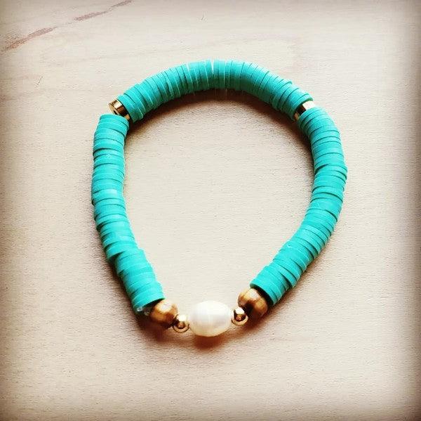 Bracelet Bar-Turquoise and Pearl Stretch Bracelet - Wildflower Hippies