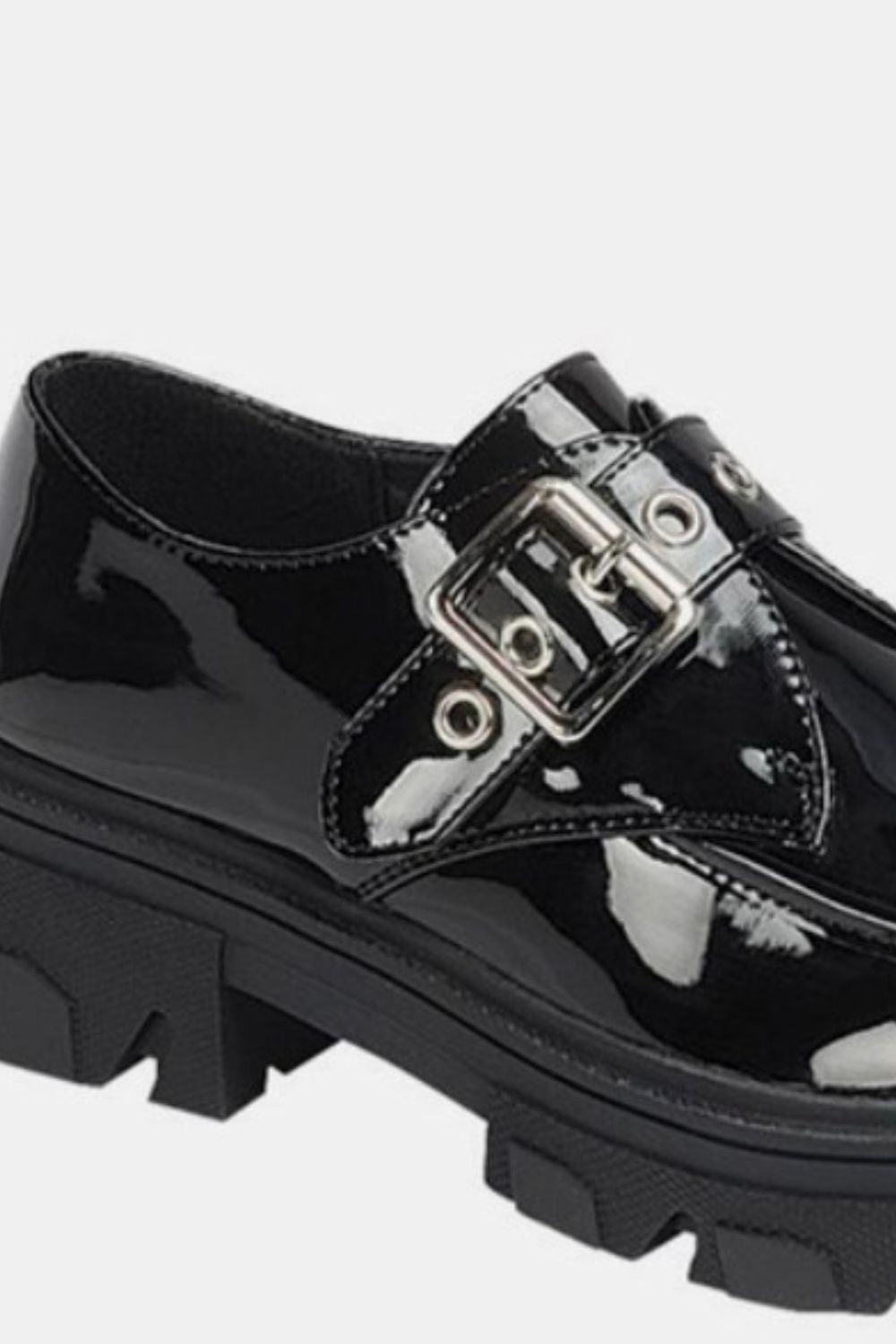 Buckled Platform Lug Sole Loafers - Black - Wildflower Hippies