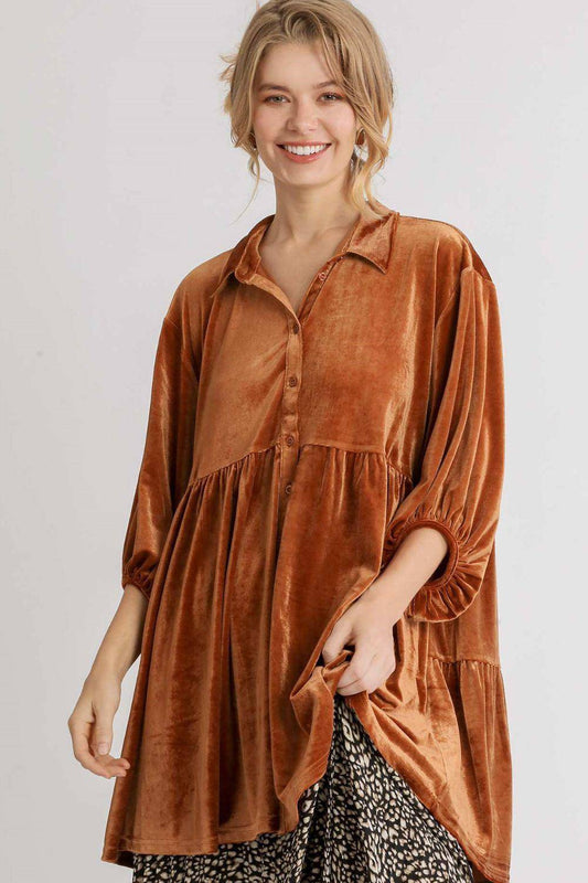 Button Down Tiered Back High Low Shirt - Wildflower Hippies