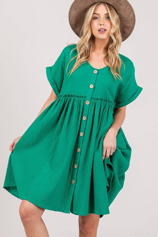 Button Up Short Sleeve Dress - Wildflower Hippies