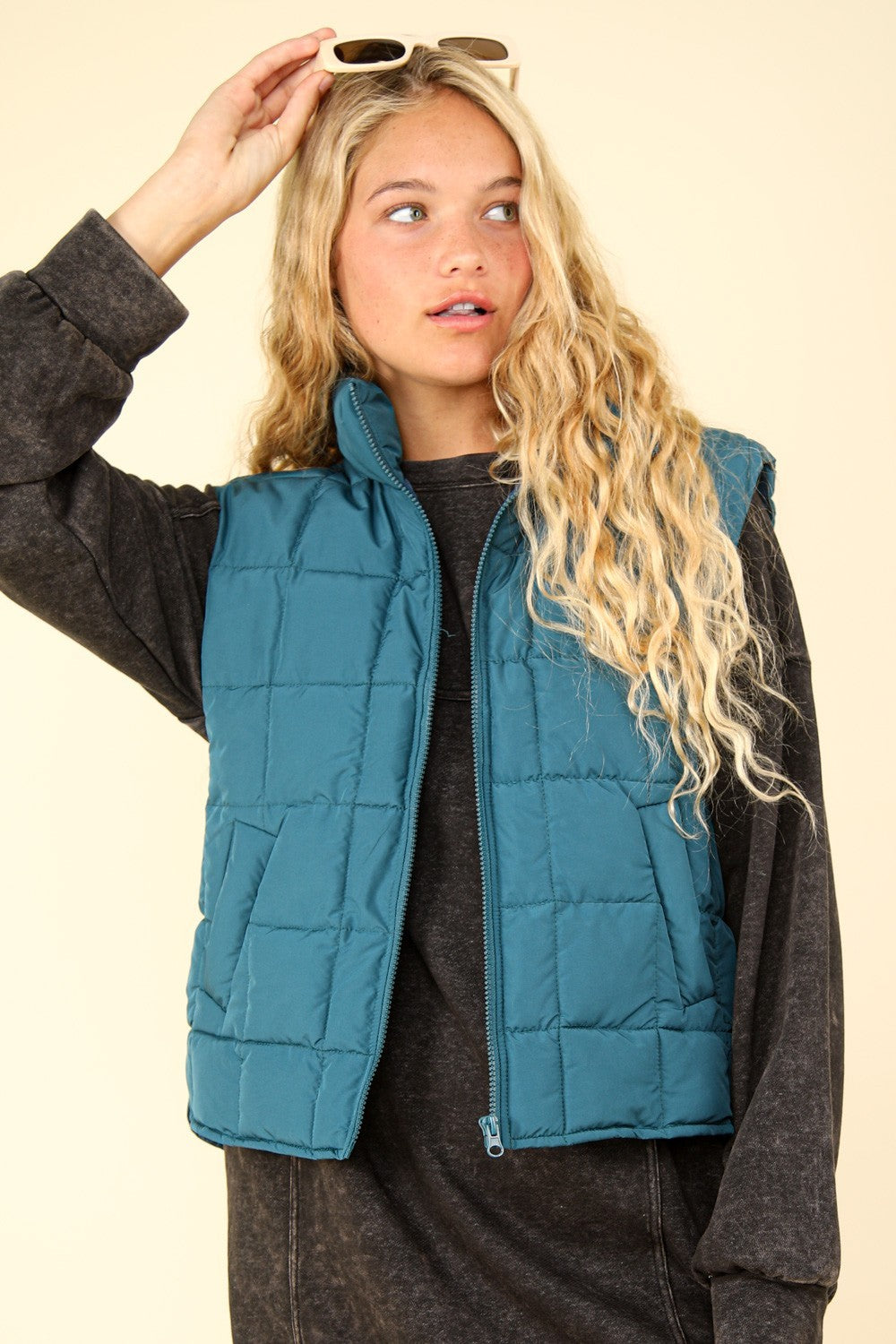 Zip Up Puffer Padded Warm Vest - Sea Foam