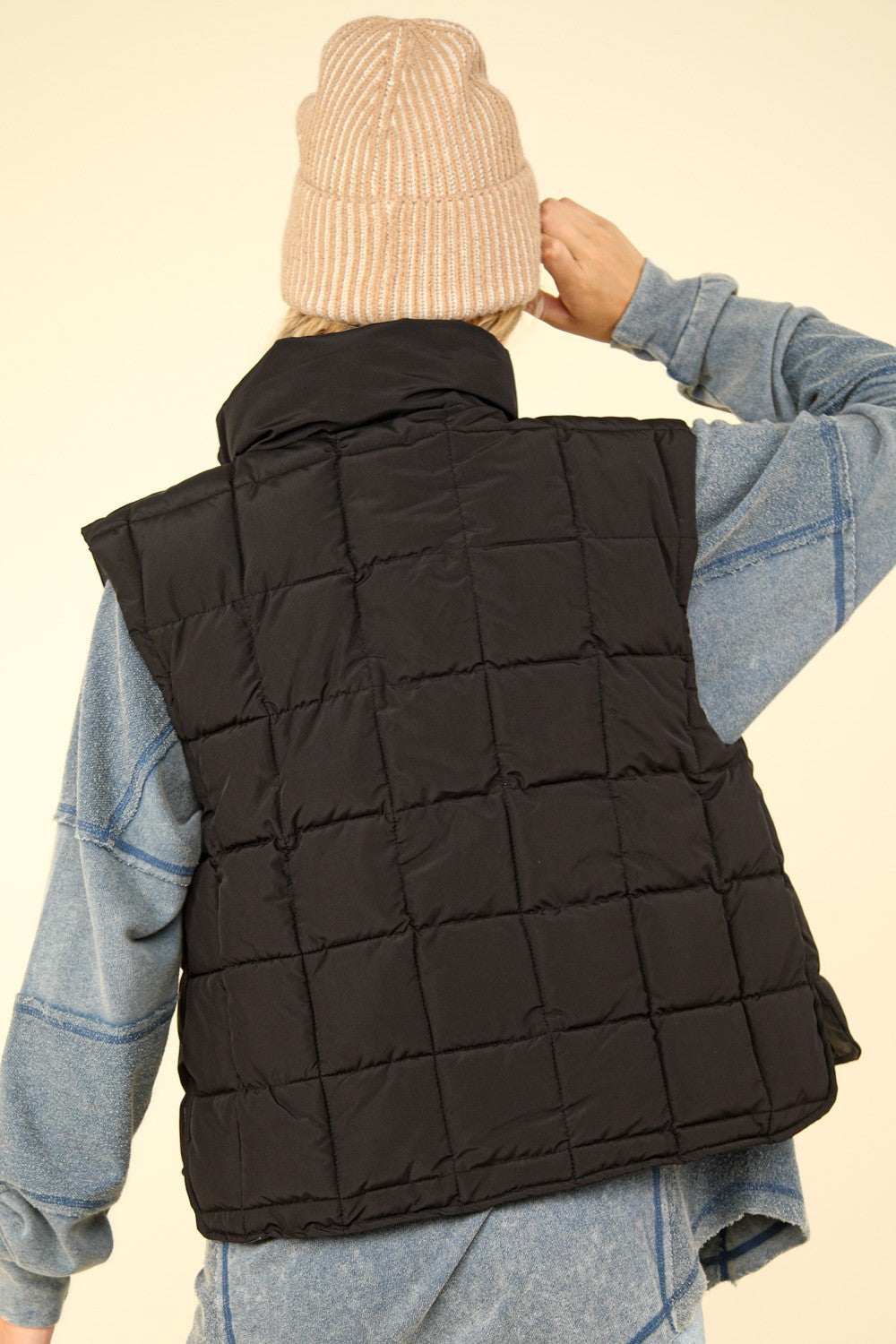 Zip Up Puffer Padded Warm Vest - Black