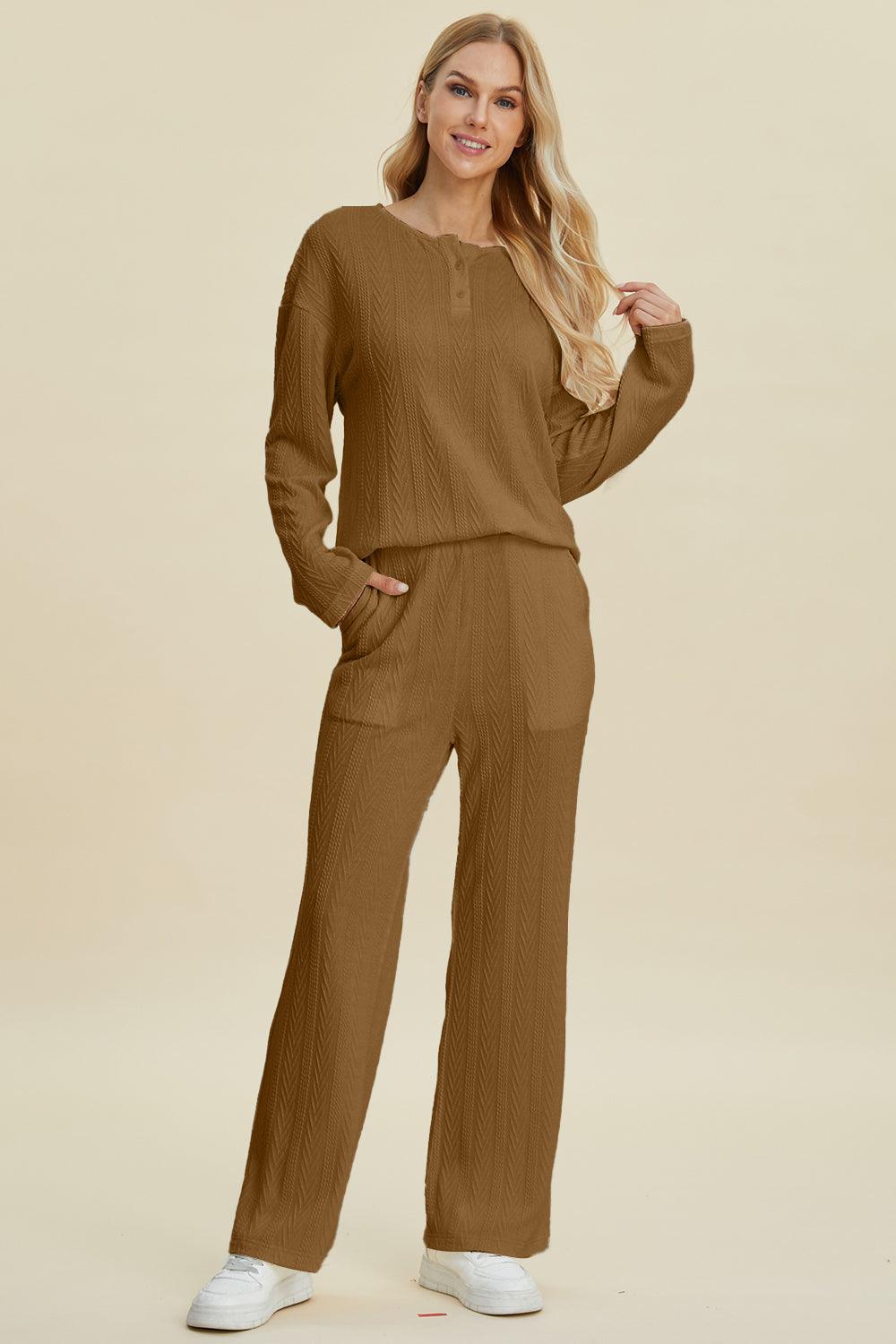 Cable-Knit Long Sleeve Top and Pants Set - Wildflower Hippies