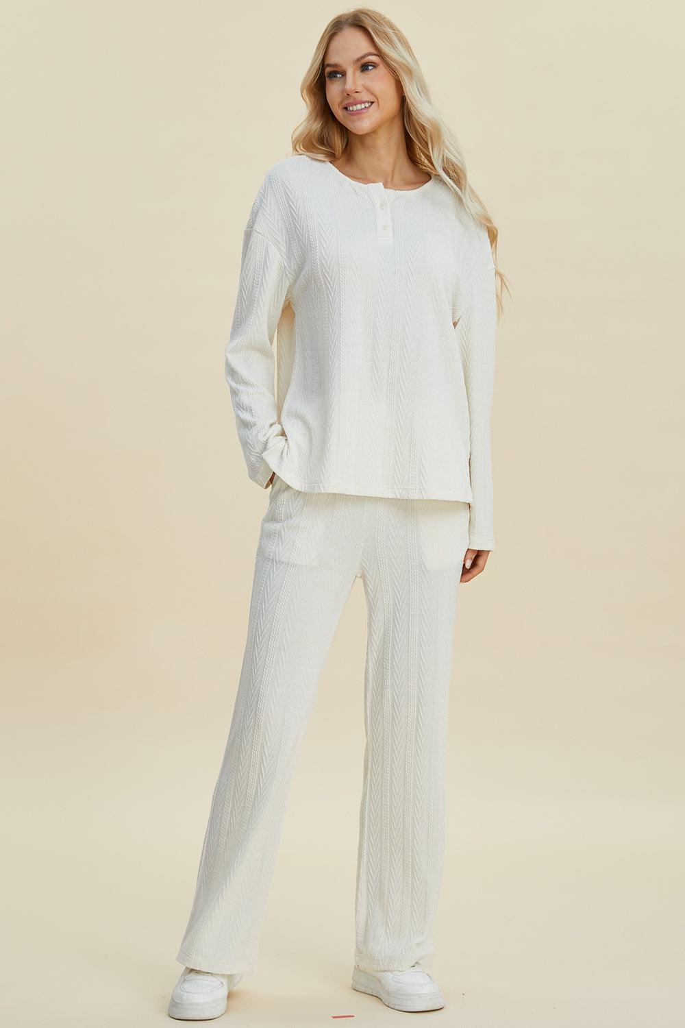 Cable-Knit Long Sleeve Top and Pants Set - Wildflower Hippies