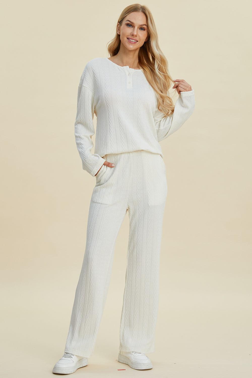 Cable-Knit Long Sleeve Top and Pants Set - Wildflower Hippies