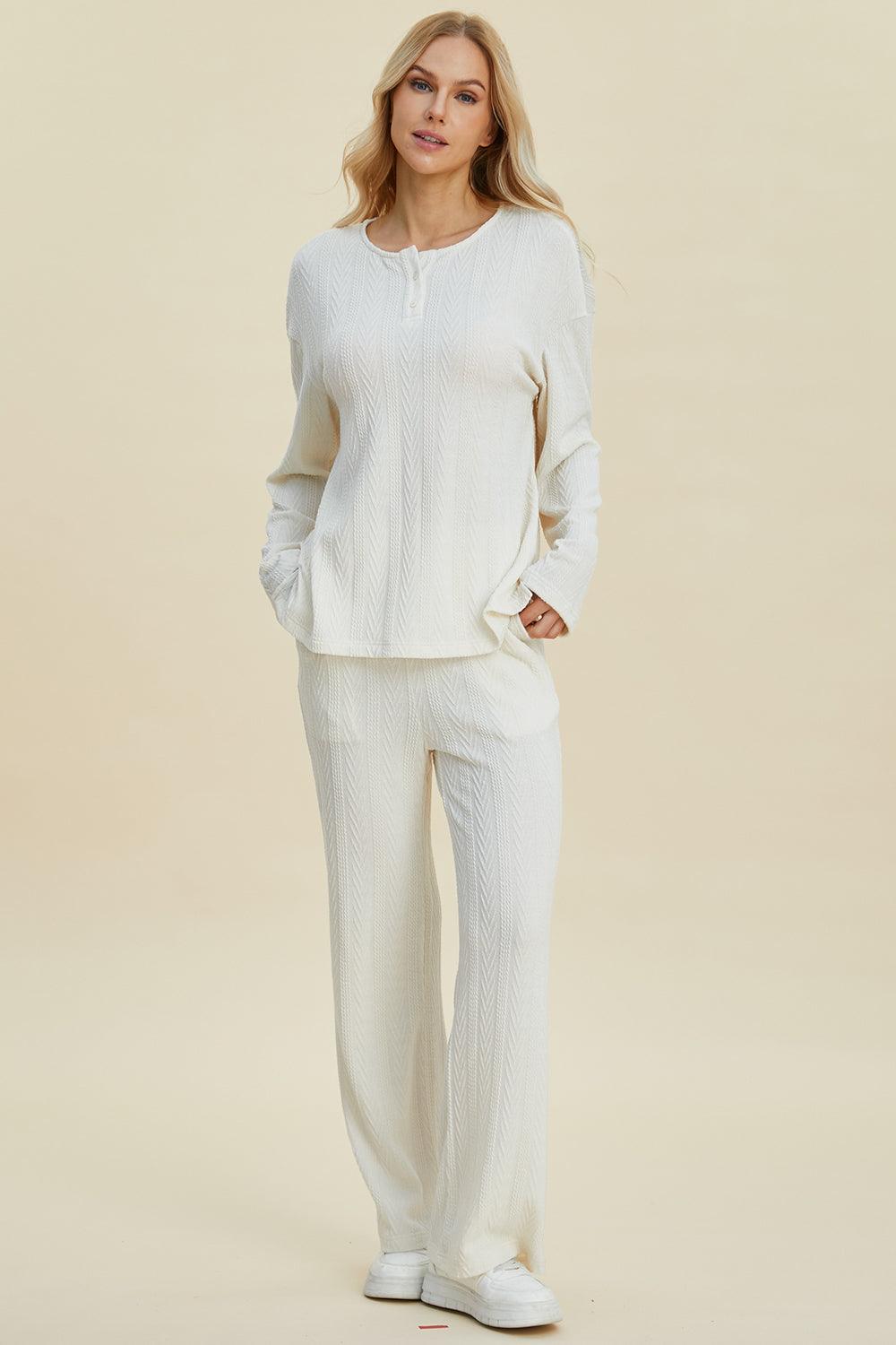 Cable-Knit Long Sleeve Top and Pants Set - Wildflower Hippies