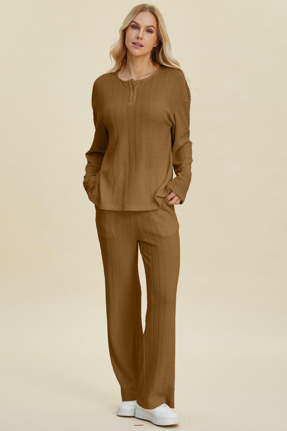 Cable-Knit Long Sleeve Top and Pants Set - Wildflower Hippies