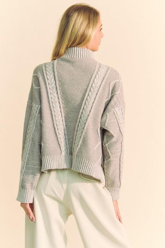 Cable-Knit Turtleneck Dropped Shoulder Sweater - Wildflower Hippies