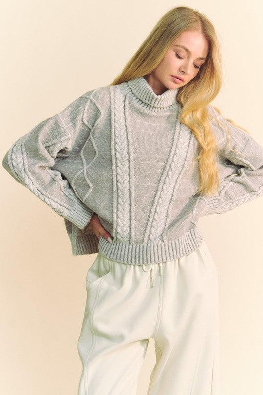 Cable-Knit Turtleneck Dropped Shoulder Sweater - Wildflower Hippies