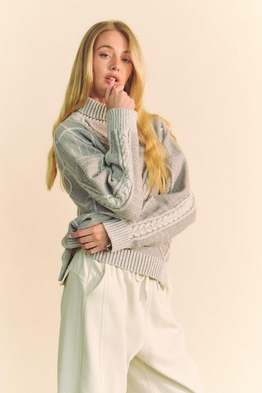 Cable-Knit Turtleneck Dropped Shoulder Sweater - Wildflower Hippies