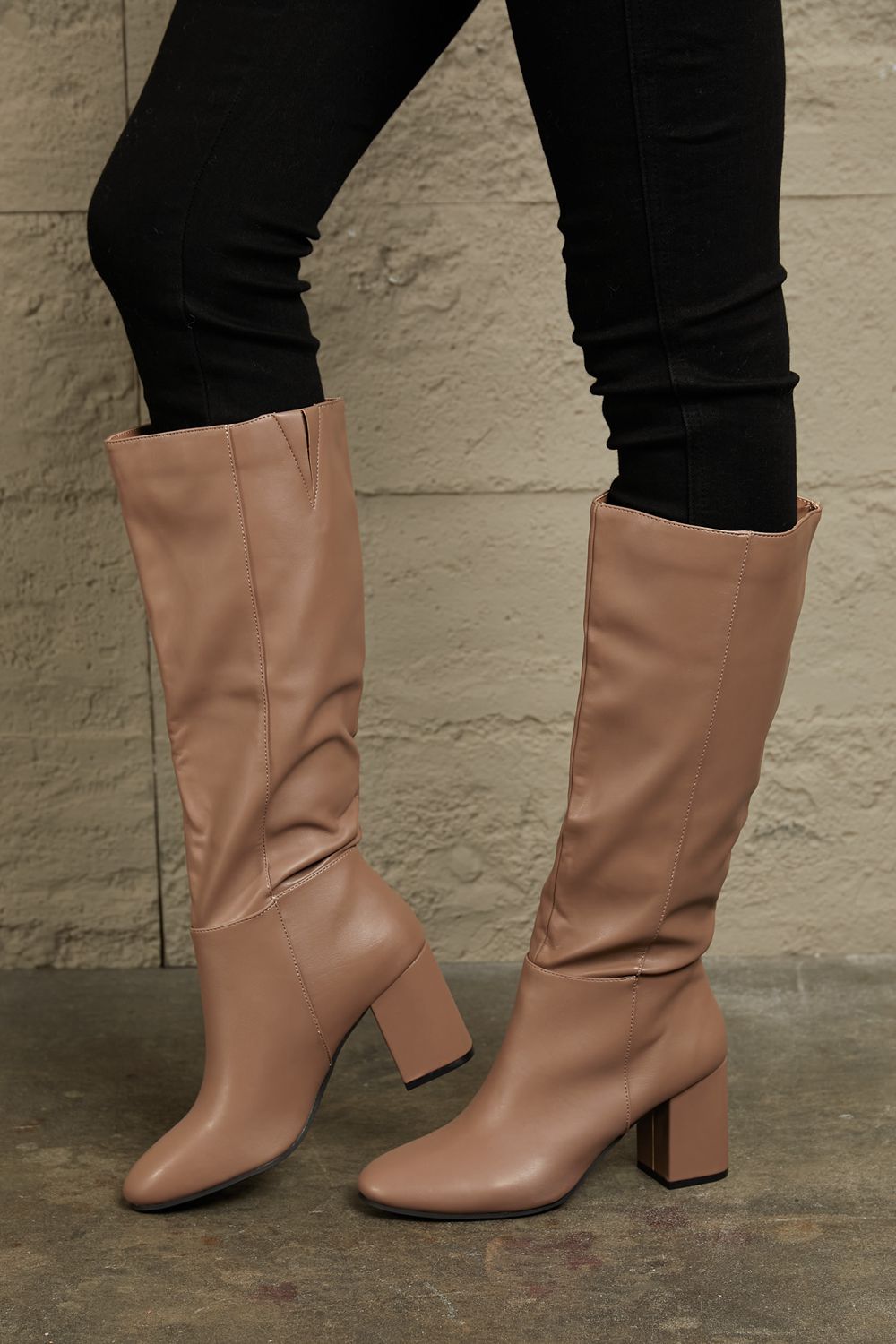 Corp Block Heel Knee High Boots