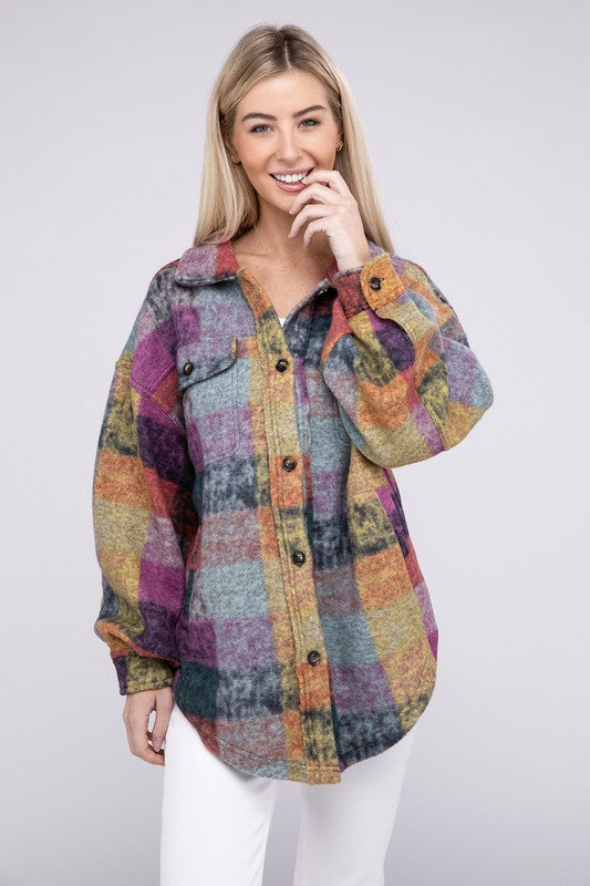 BiBi Loose Fit Buttoned Down Check Shirt Jacket