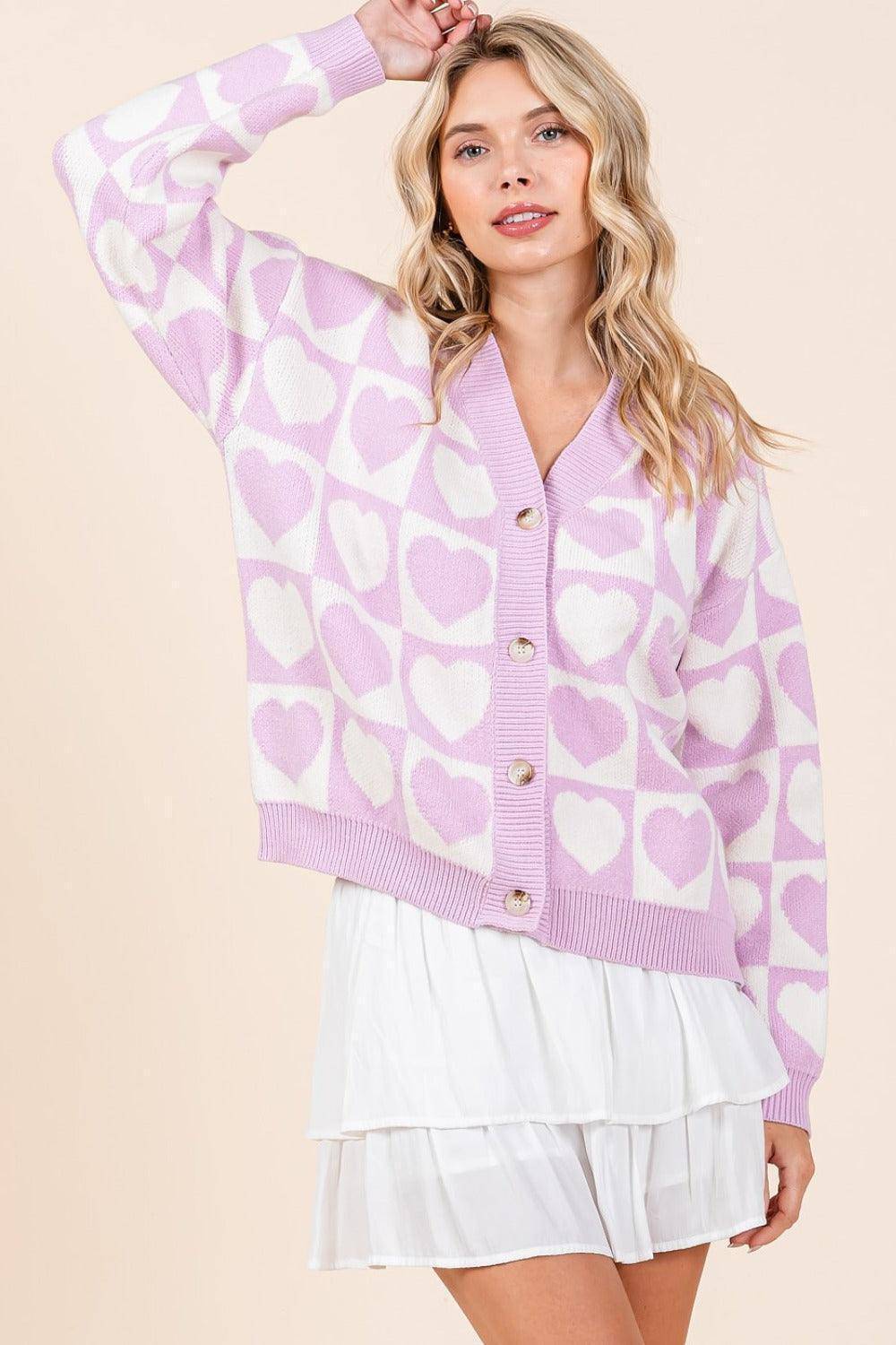 Checkered Heart Button Down Cardigan - Wildflower Hippies