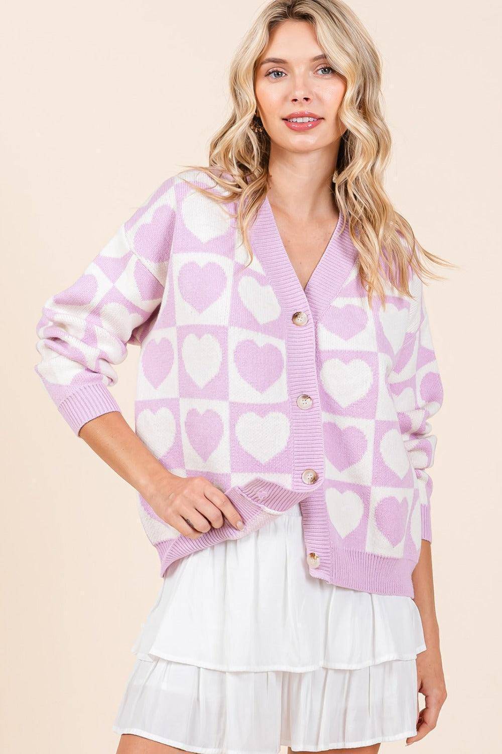 Checkered Heart Button Down Cardigan - Wildflower Hippies