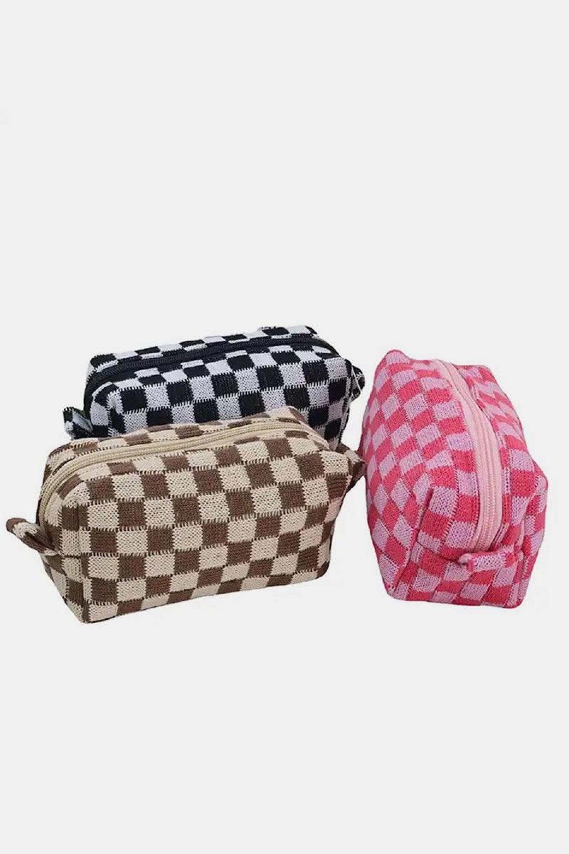 Checkered Pattern Knitted Cosmetic Pouch - Wildflower Hippies