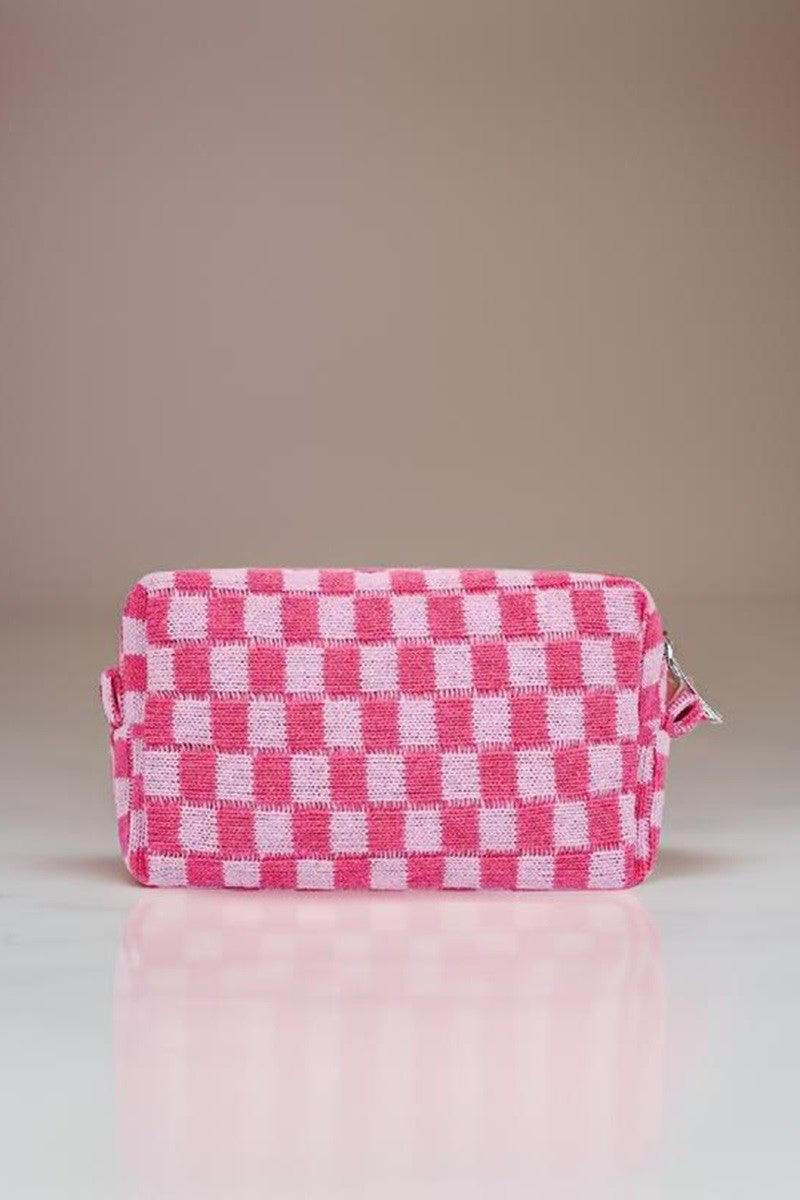 Checkered Pattern Knitted Cosmetic Pouch - Wildflower Hippies