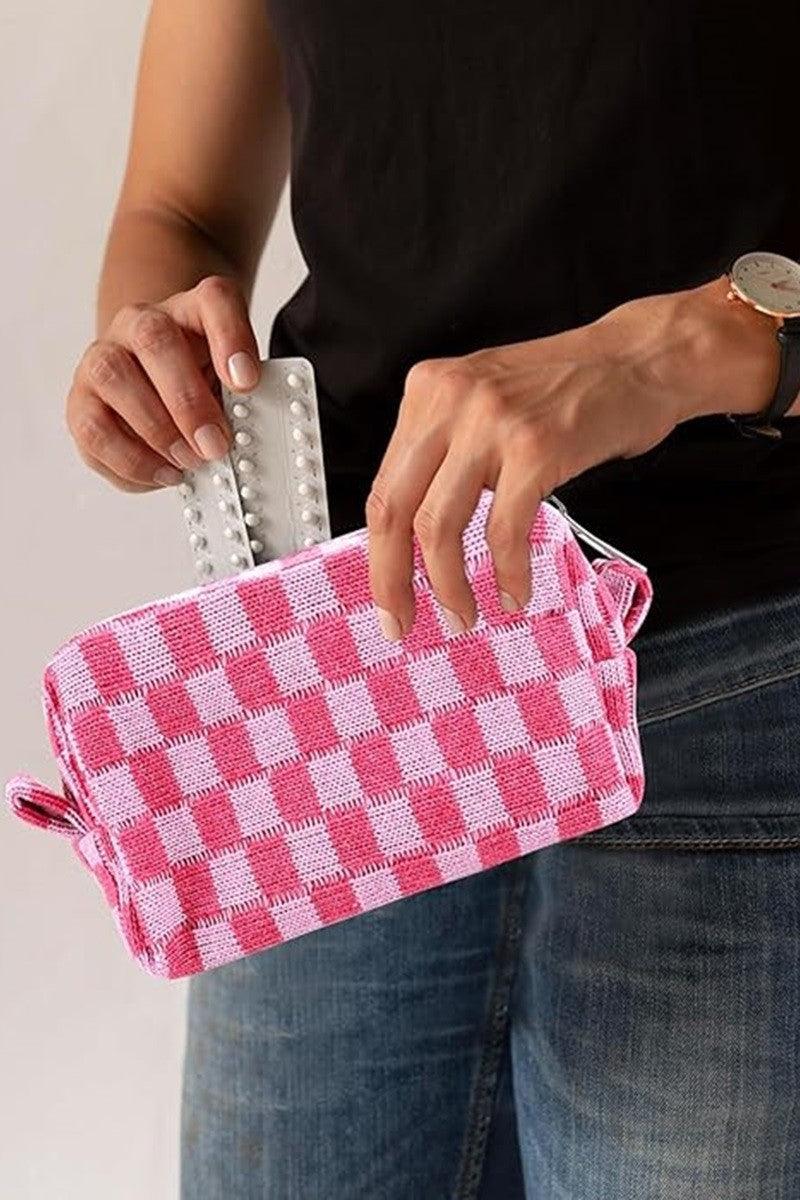 Checkered Pattern Knitted Cosmetic Pouch - Wildflower Hippies