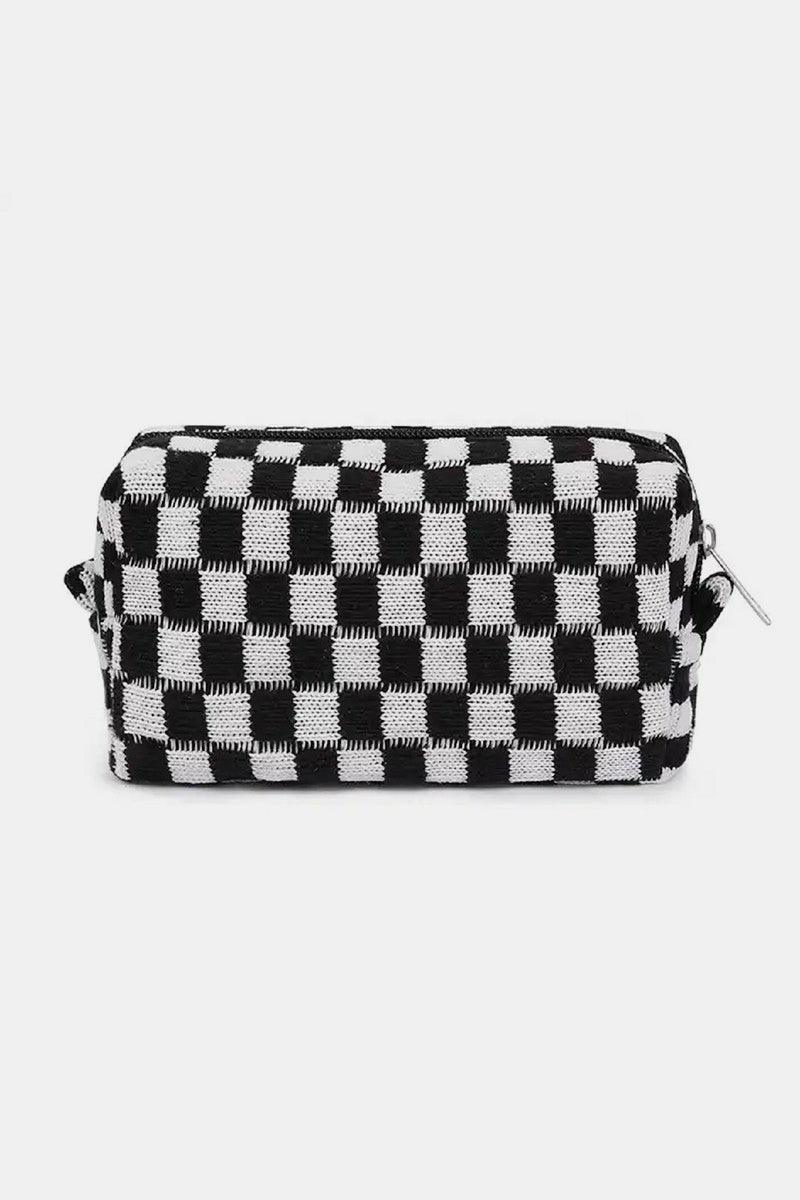 Checkered Pattern Knitted Cosmetic Pouch - Wildflower Hippies