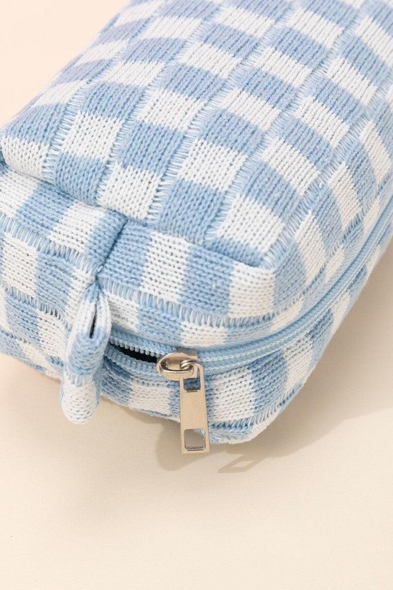 Checkered Pattern Knitted Cosmetic Pouch - Wildflower Hippies