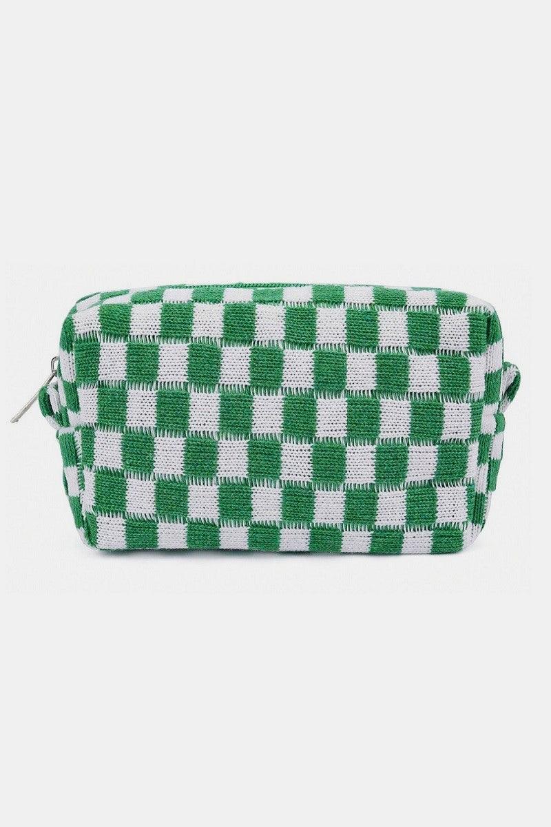 Checkered Pattern Knitted Cosmetic Pouch - Wildflower Hippies