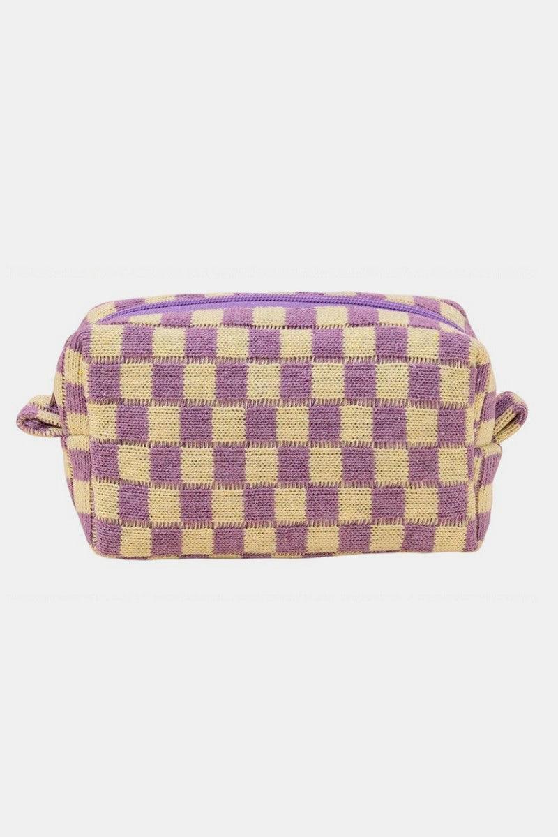 Checkered Pattern Knitted Cosmetic Pouch - Wildflower Hippies