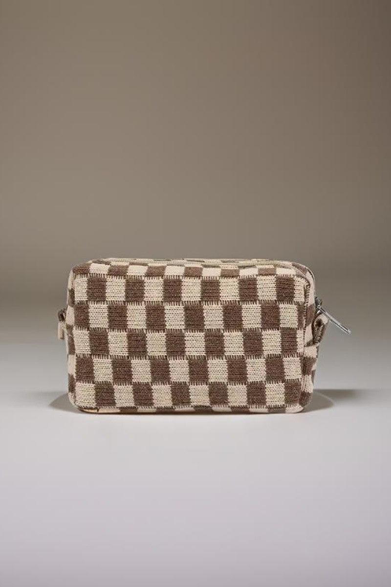 Checkered Pattern Knitted Cosmetic Pouch - Wildflower Hippies