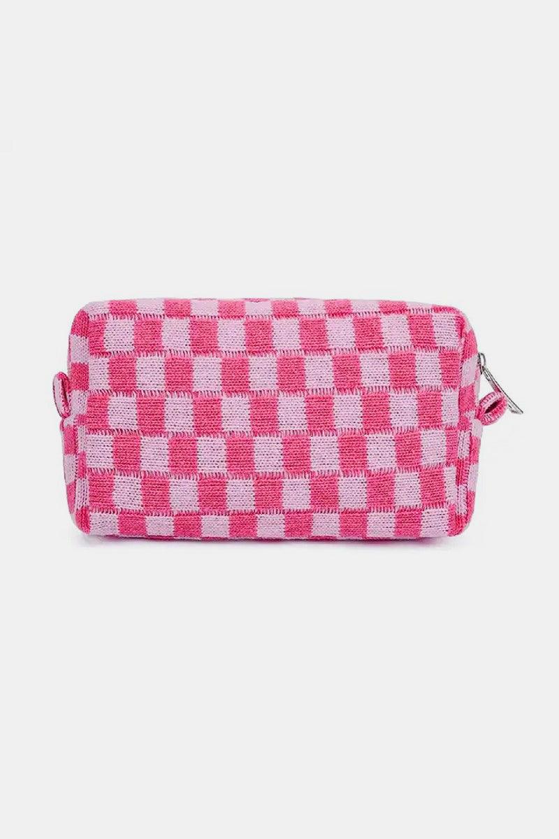 Checkered Pattern Knitted Cosmetic Pouch - Wildflower Hippies