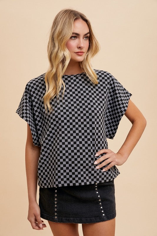 Checkered Round Neck Short Sleeve T-Shirt - Wildflower Hippies