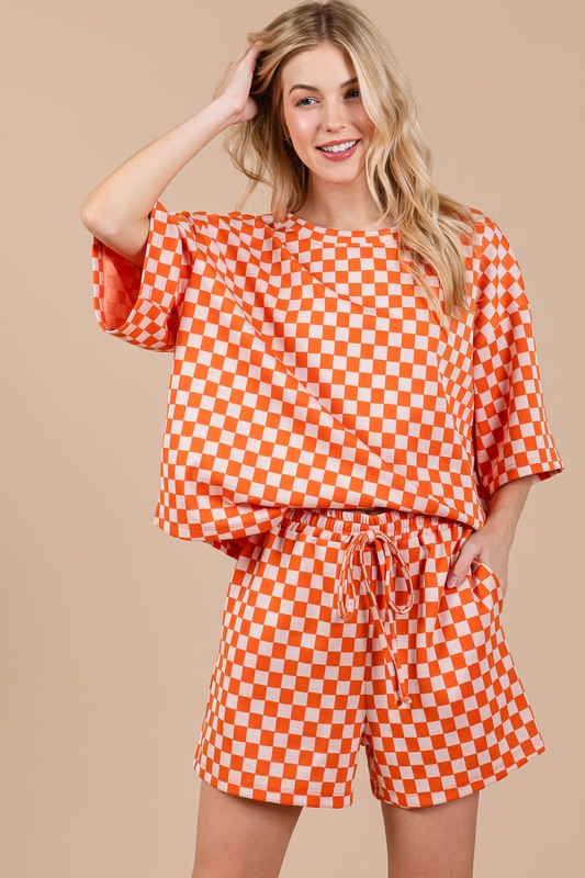 Checkered Round Neck Top and Shorts Set - Wildflower Hippies